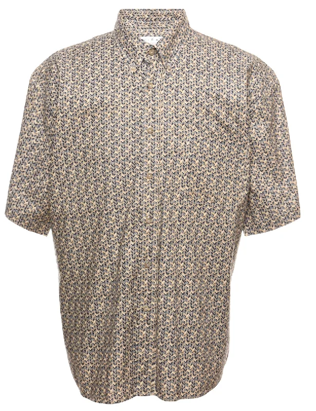 Grey & Pale Yellow Patterned Shirt - XL Chenille Blend Fleece Blend Nylon Blend