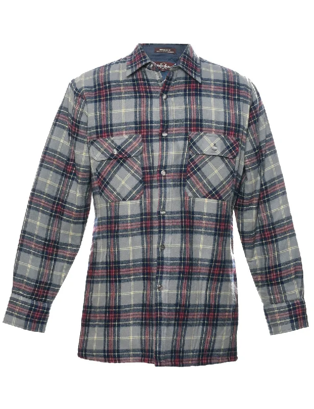 Grey Plaid Shirt - M Faux Fur Fabric Real Fur Fabric Shearling Fabric