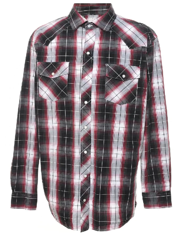 Grey & Red Checked Shirt - XL Spandex Blend Rayon Blend Denim Blend