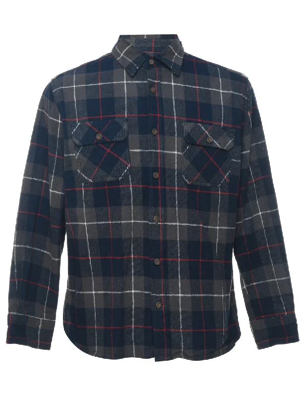 Grey, Red & Navy Classic Checked Shirt - L Chenille Fabric Brocade Fabric Lace Fabric