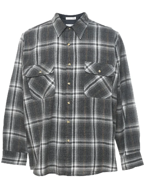 Grey & White Checked Plaid Shirt - XL Terry Blend Velvet Blend Canvas Blend