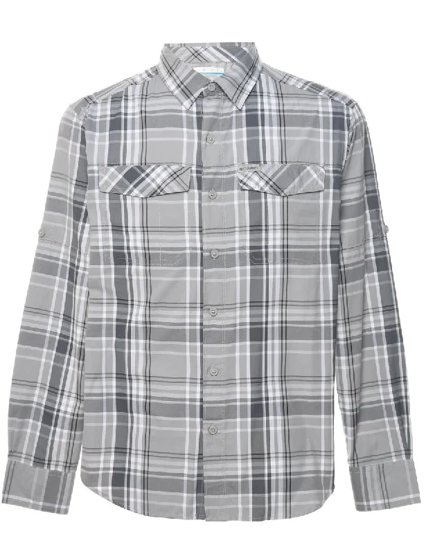 Grey & White Columbia Checked Shirt - S Mesh Blend Leather Blend Suede Blend