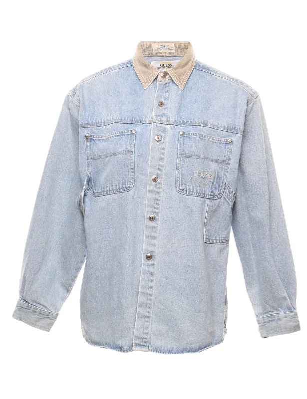 Guess Denim Shirt - M Jersey Fabric Tulle Fabric Batik Fabric