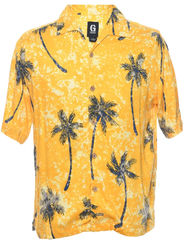 Guess Hawaiian Shirt - M Ribbed Striped Patterned