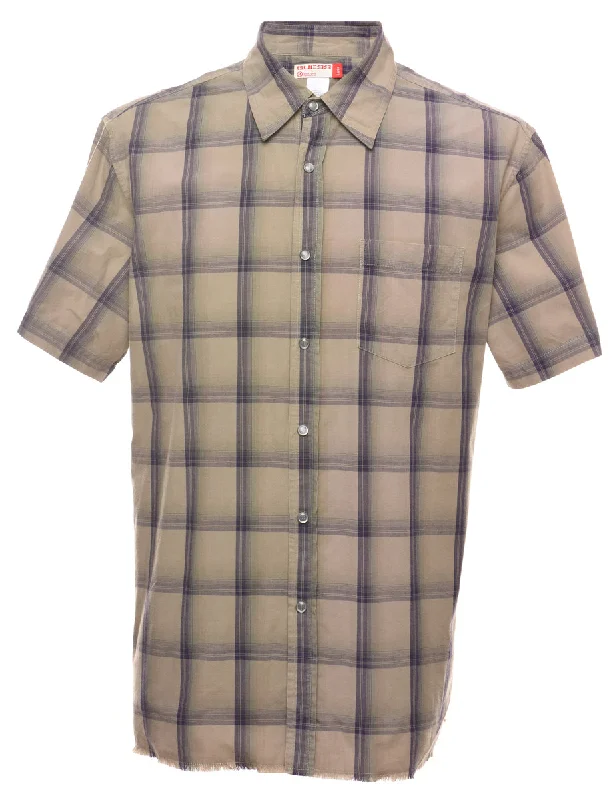 Guess Olive Green & Navy Classic Checked Shirt - L Solid Print Embellished