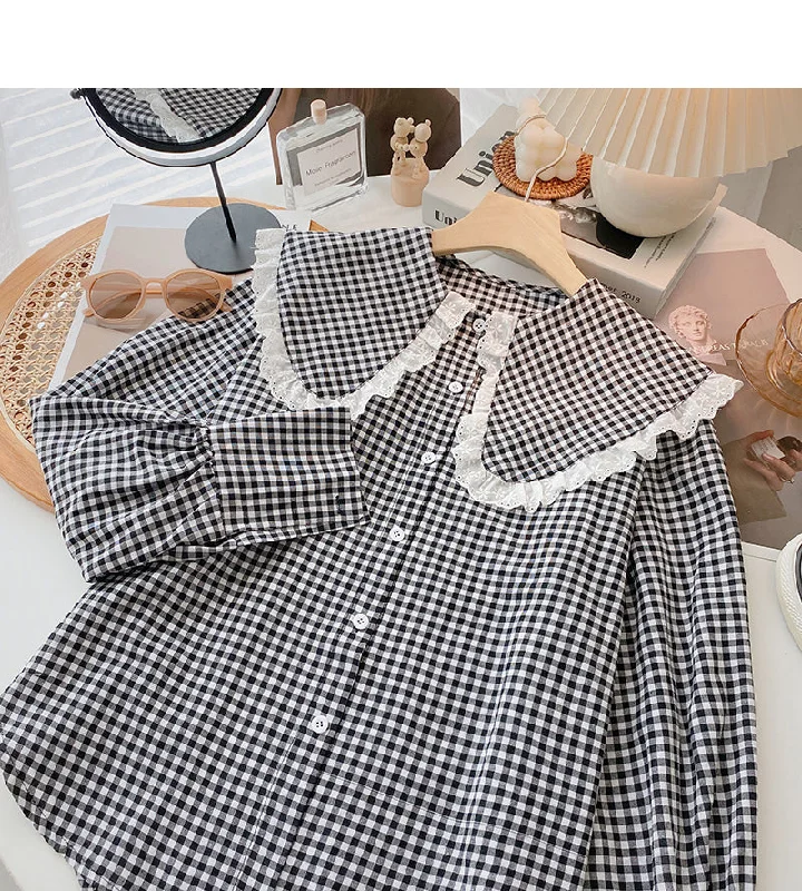 Lace Baby collar design shirt long sleeve top  6369 Rayon Velvet Corduroy