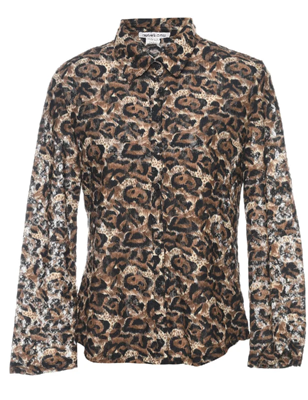 Leopard Print 1990s Evening Shirt - L Print Jacquard Patchwork