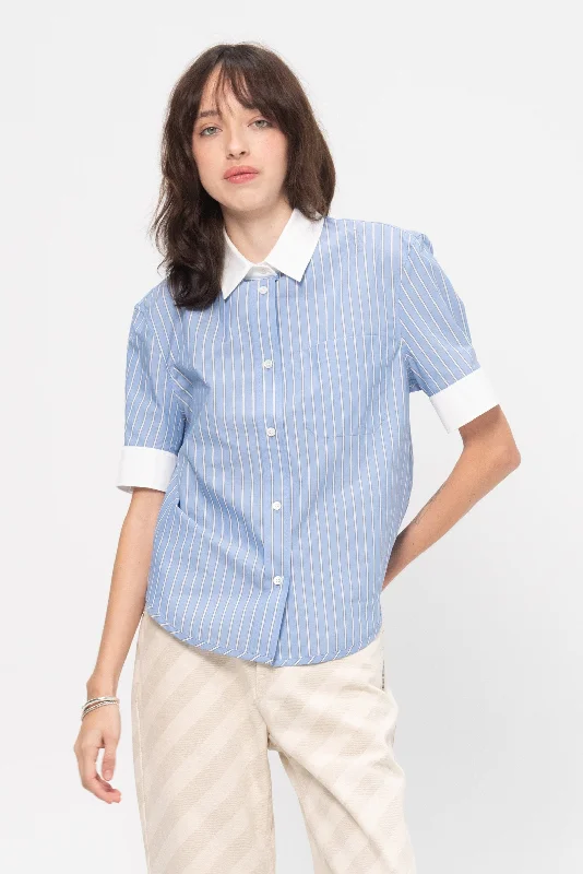 Shirt With Cuff, Blue China Basic T-Shirt Crew Neck Short Sleeve