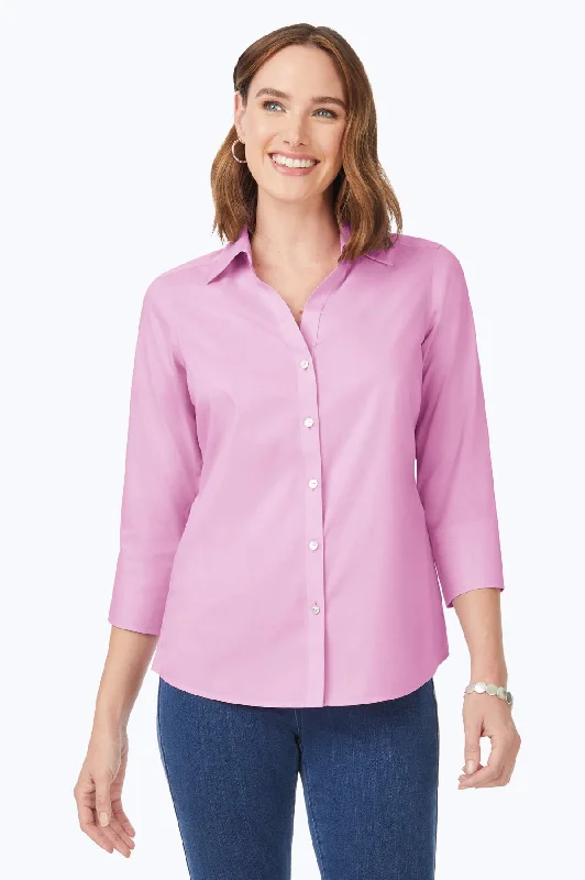 Mary Stretch No Iron 3/4 Sleeve Shirt, Orchid Bouquet Striped Floral Plaid