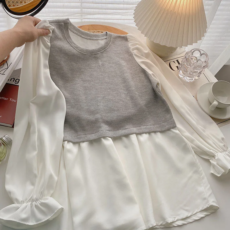 New Korean lazy flare sleeve shirt  6286 Knit Fabric Woven Fabric Fleece Fabric