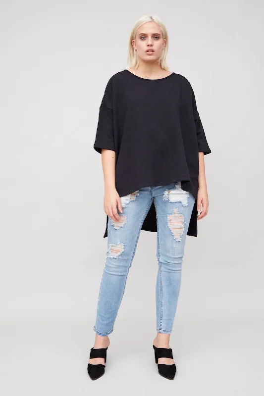 OAK Wide Tee - Black Mesh Fabric Canvas Fabric Denim Fabric
