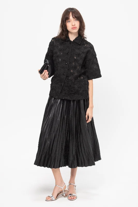 Shirt, Jet Black Mesh Fabric Canvas Fabric Denim Fabric