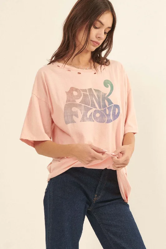 Pink Floyd Logo Distressed Oversize Graphic Tee Boxy Fit Fitted Loose