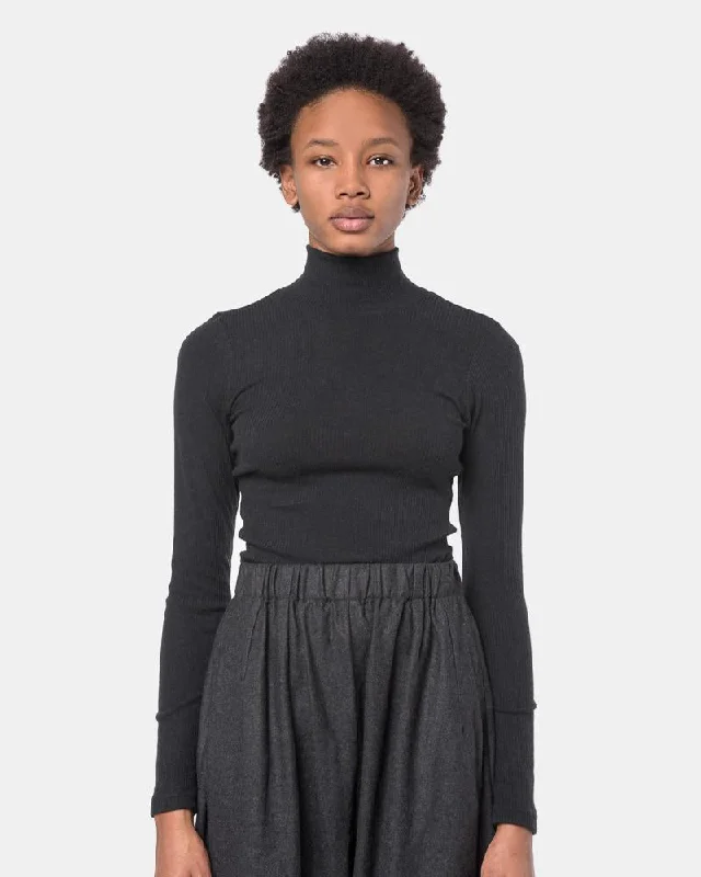 Powder Mock Neck Tee in Black Notch Collar Peter Pan Collar Cowl Neck