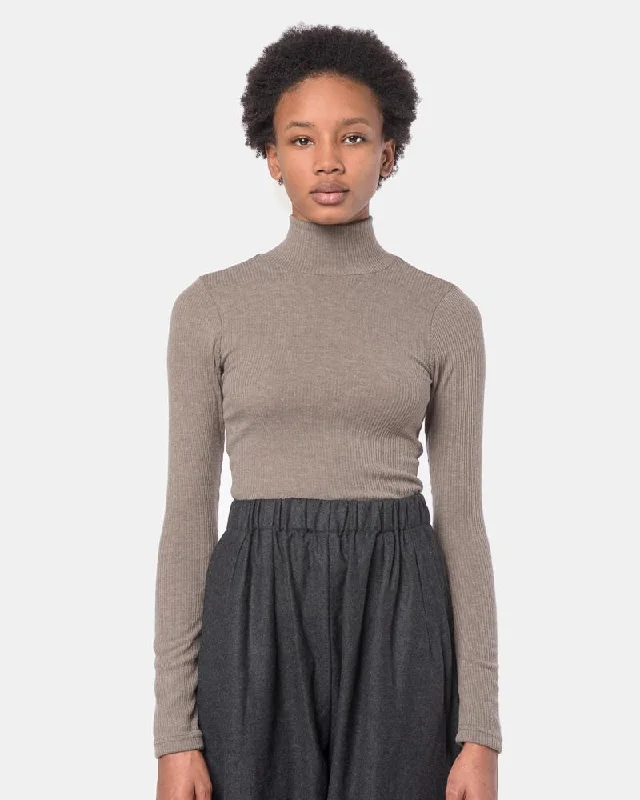 Powder Mock Neck Tee in Taupe Polka Dot Checkered Tartan