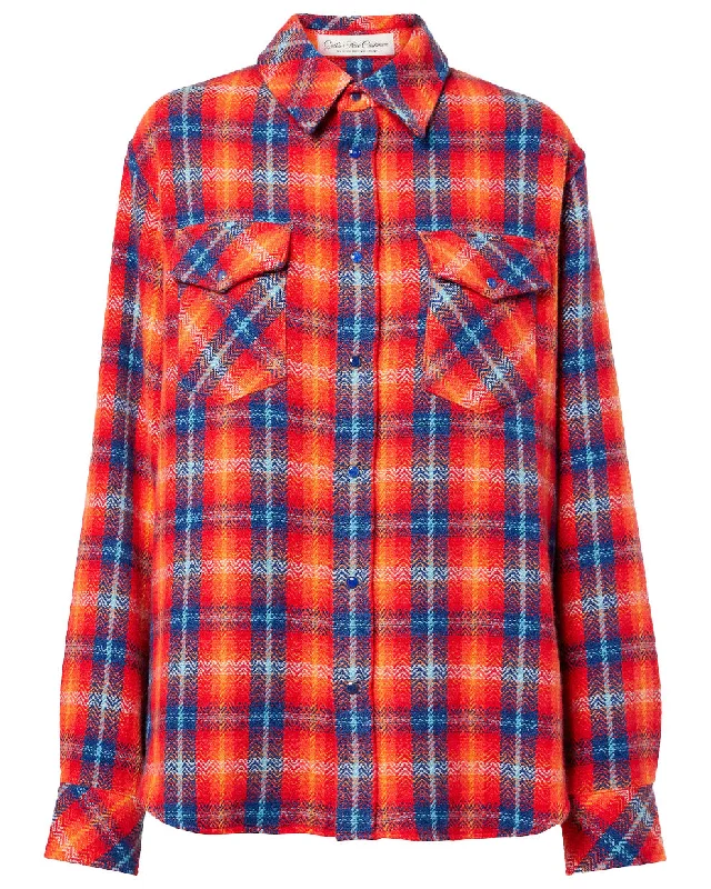 Tartan Cashmere Shirt Sequined Glittery Shiny