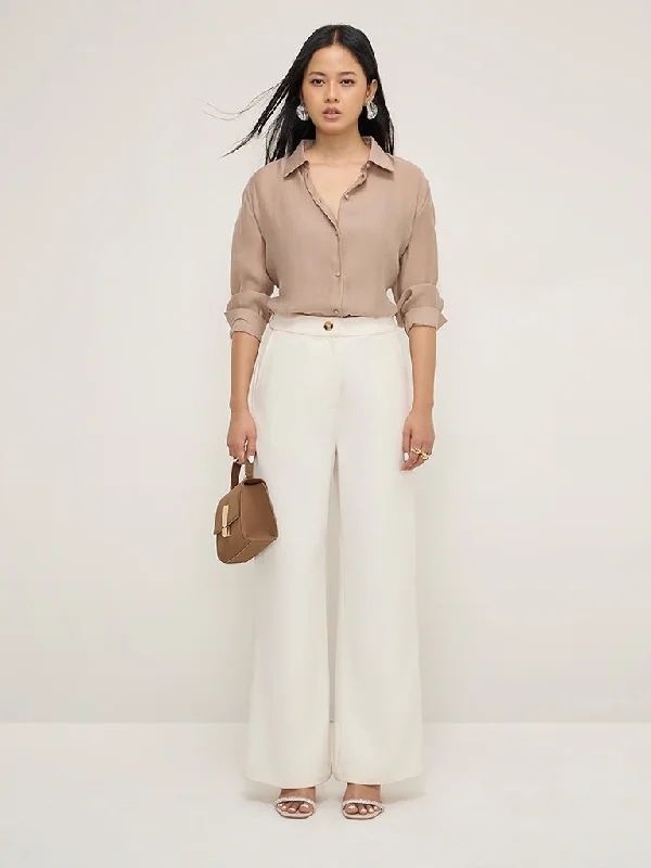 Wardrobe Beige Shirt with Camisole Zippered Front Buttoned Front Snap Front