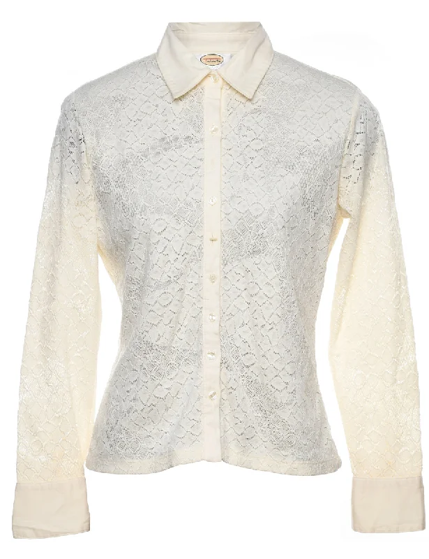 White Lace Evening Shirt - S Collared Crew Neck Turtle Neck