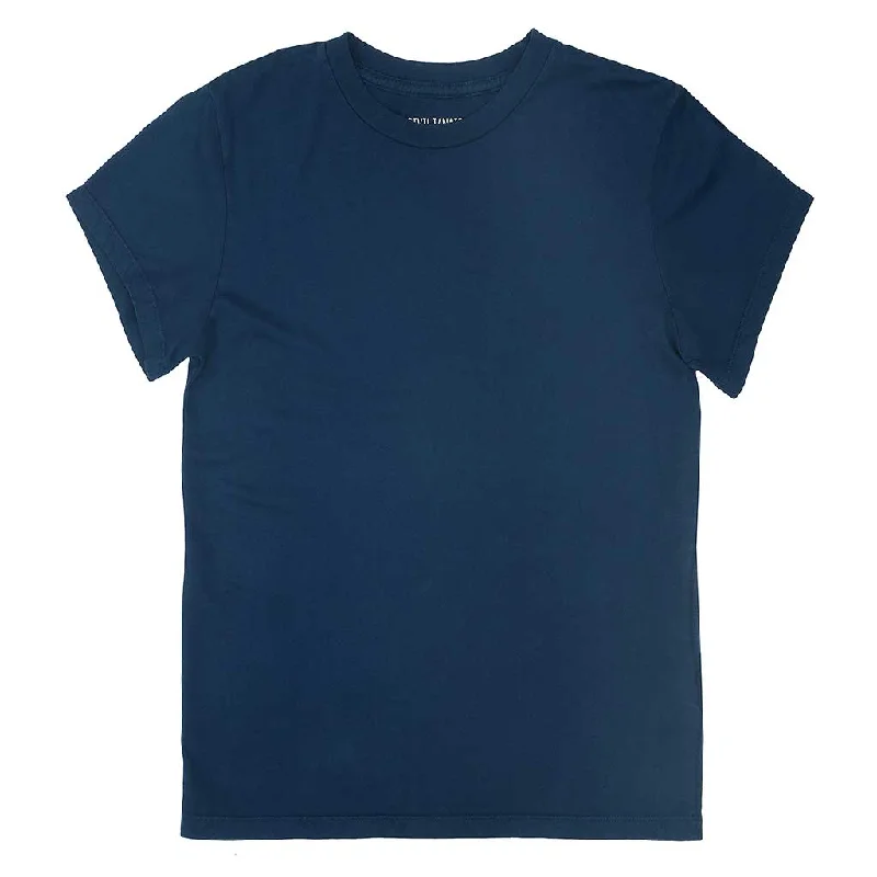 Women's Crew Neck Short Sleeve Tee - Navy Blue Mesh Blend Leather Blend Suede Blend