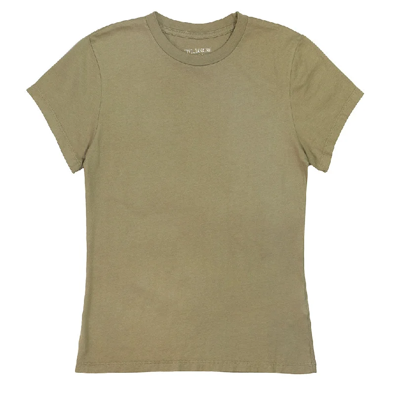Women's Crew Neck Short Sleeve Tee - New Khaki Knit Fabric Woven Fabric Fleece Fabric