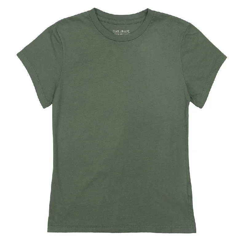 Women's Crew Neck Short Sleeve Tee - Old Olive Zippered Front Buttoned Front Snap Front